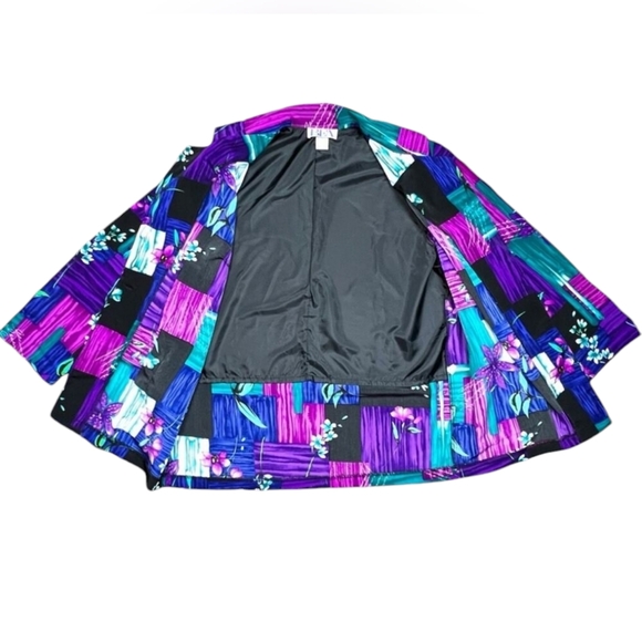 BFA Classics Single Button Blazer Jacket, Purple Patchwork Floral, Size 1X - Picture 5 of 10